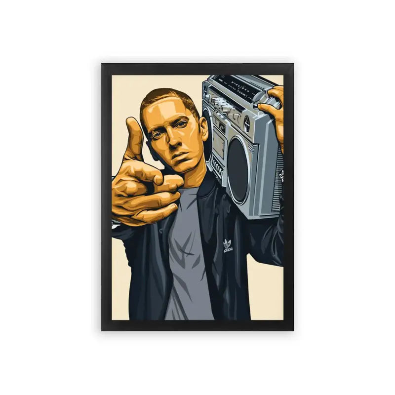 Eminem 'Boombox' Framed Poster Black Premium Wood