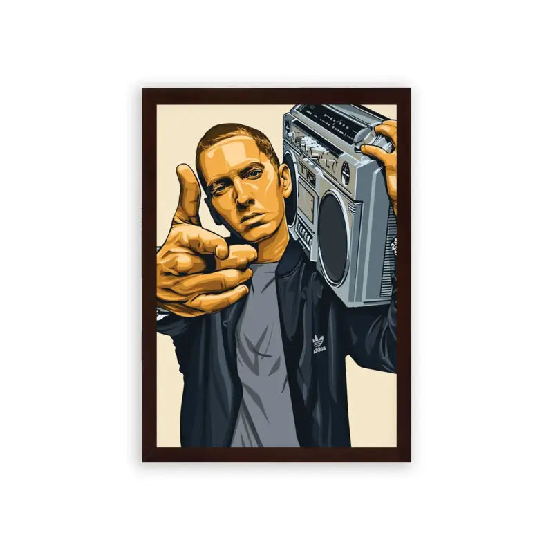 Eminem 'Boombox' Framed Poster Brown Premium Wood