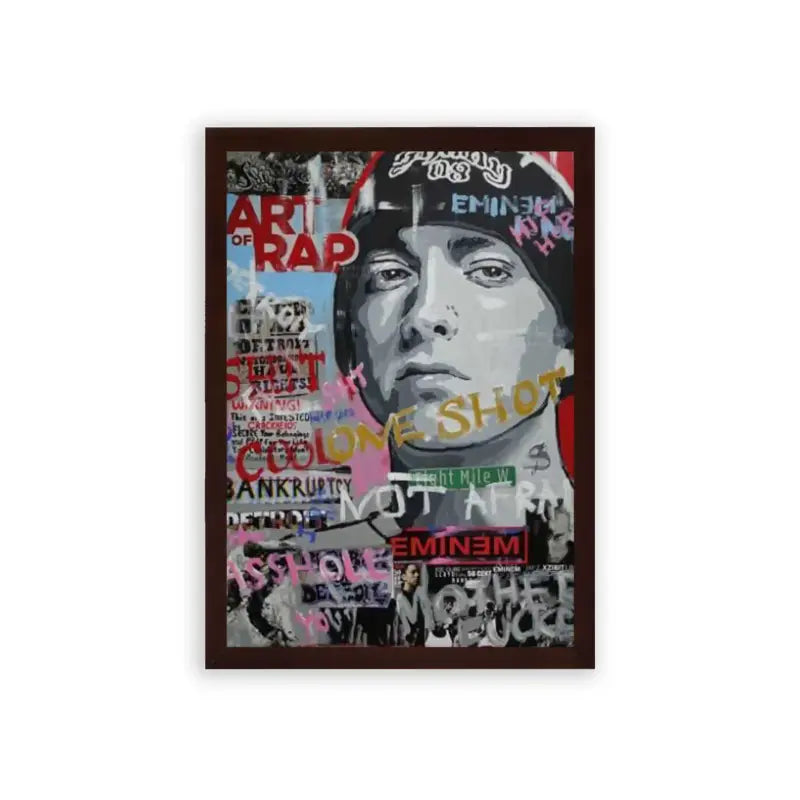 Eminem 'Graffiti' Framed Poster Brown Premium Wood