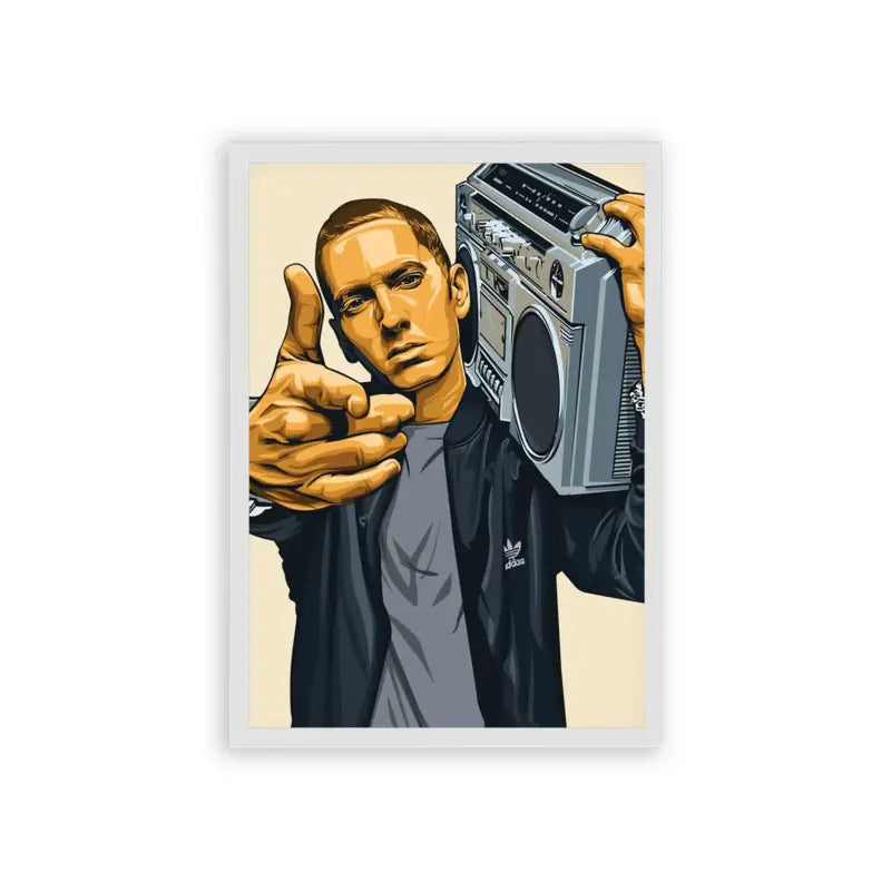 Eminem 'Boombox' Framed Poster White Hard Fiber