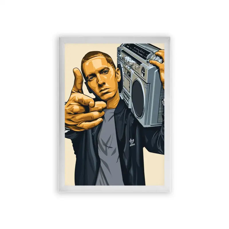 Eminem 'Boombox' Framed Poster White Premium Wood