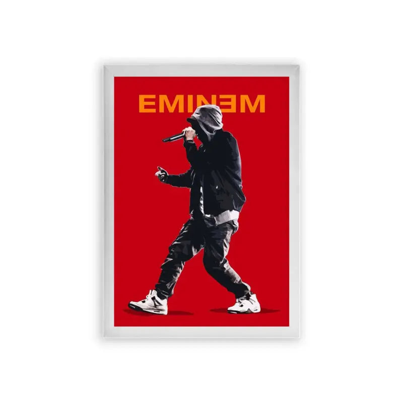 Eminem 'Live in Red' Framed Poster White Premium Wood