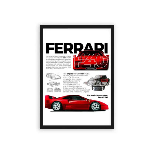 Ferrari F40 'Iconic Masterpiece' Framed Poster Black Hard Fiber