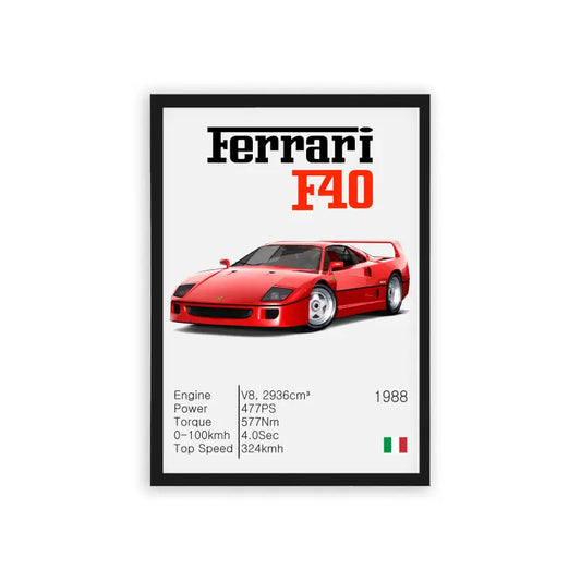 Ferrari F40 'Scarlet Speed' Framed Poster Black Hard Fiber