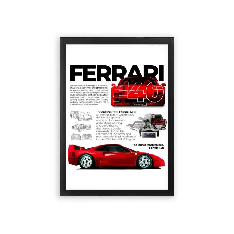 Ferrari F40 'Iconic Masterpiece' Framed Poster Black Premium Wood