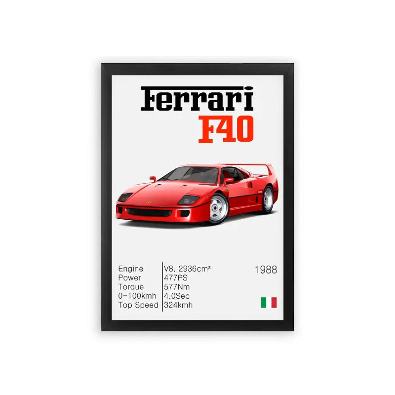 Ferrari F40 'Scarlet Speed' Framed Poster Black Premium Wood