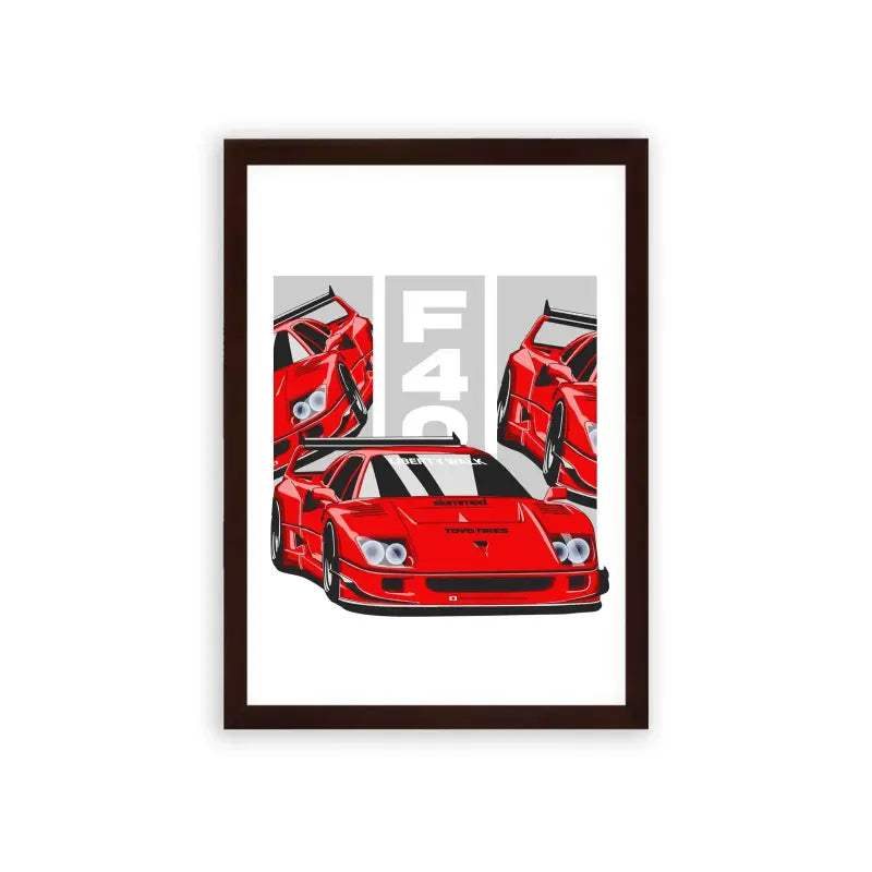 Ferrari F40 'Beyond Speed' Framed Poster Brown Premium Wood