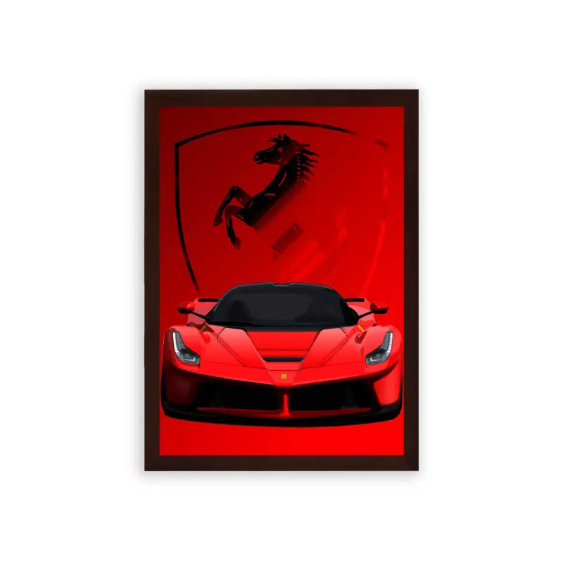 Ferrari 'Red Rush' Framed Poster Brown Premium Wood