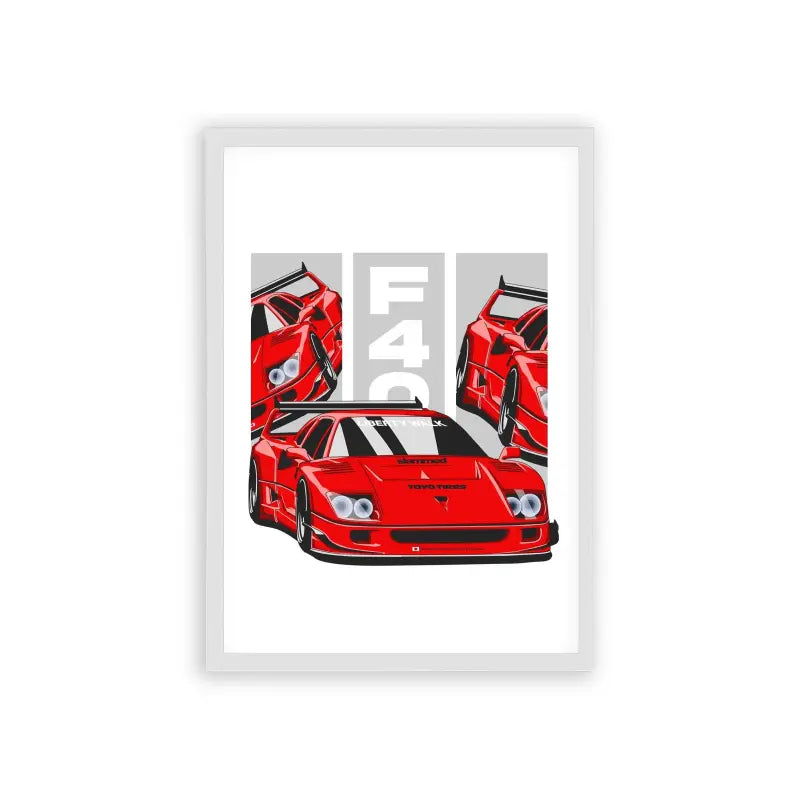 Ferrari F40 'Beyond Speed' Framed Poster White Hard Fiber