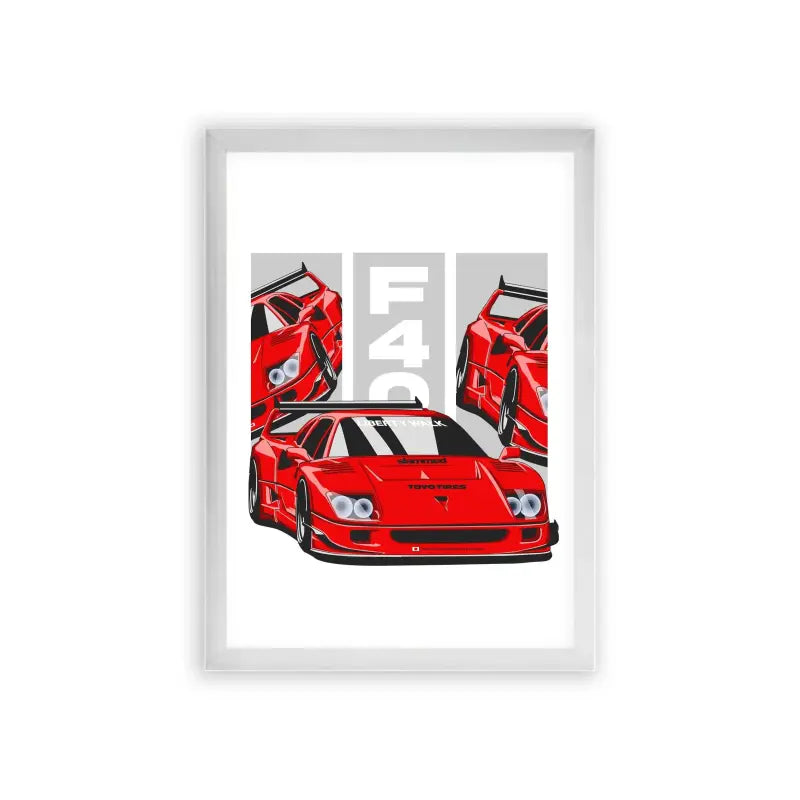 Ferrari F40 'Beyond Speed' Framed Poster White Premium Wood