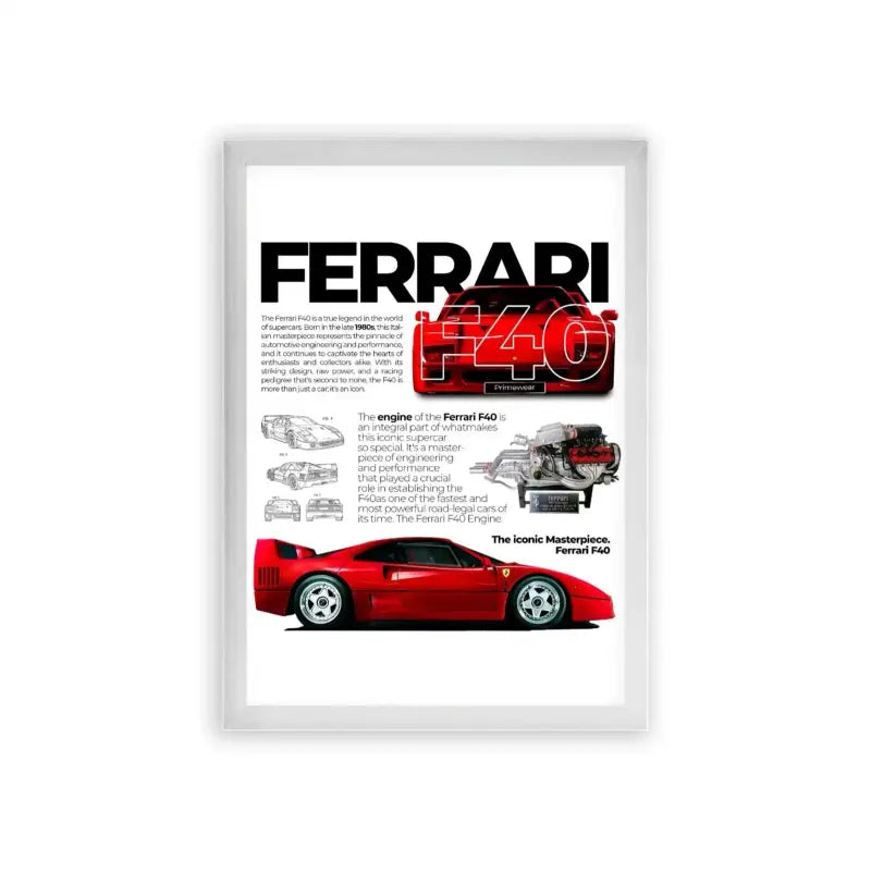 Ferrari F40 'Iconic Masterpiece' Framed Poster White Premium Wood