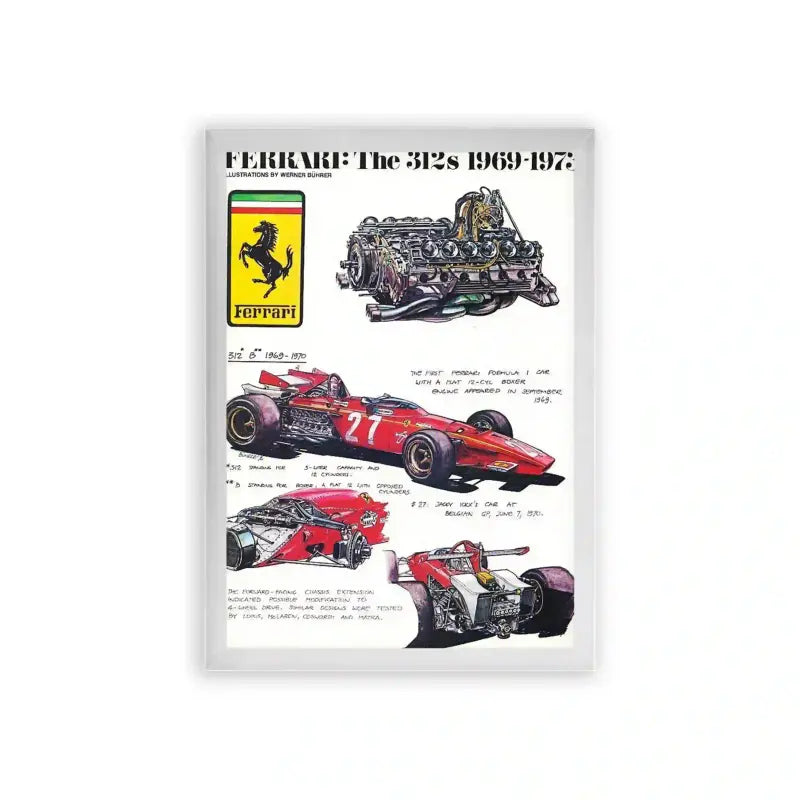 Ferrari 'Racing Icon' Framed Poster White Premium Wood