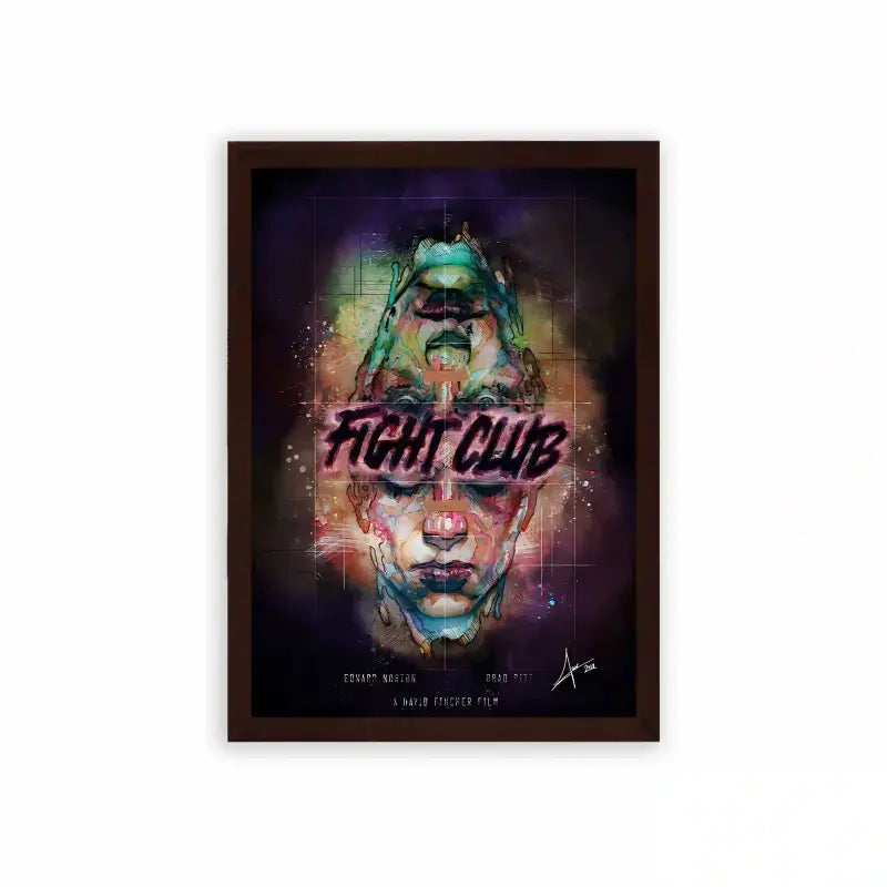 Fight Club 'Double Identity' Framed Poster Brown Premium Wood