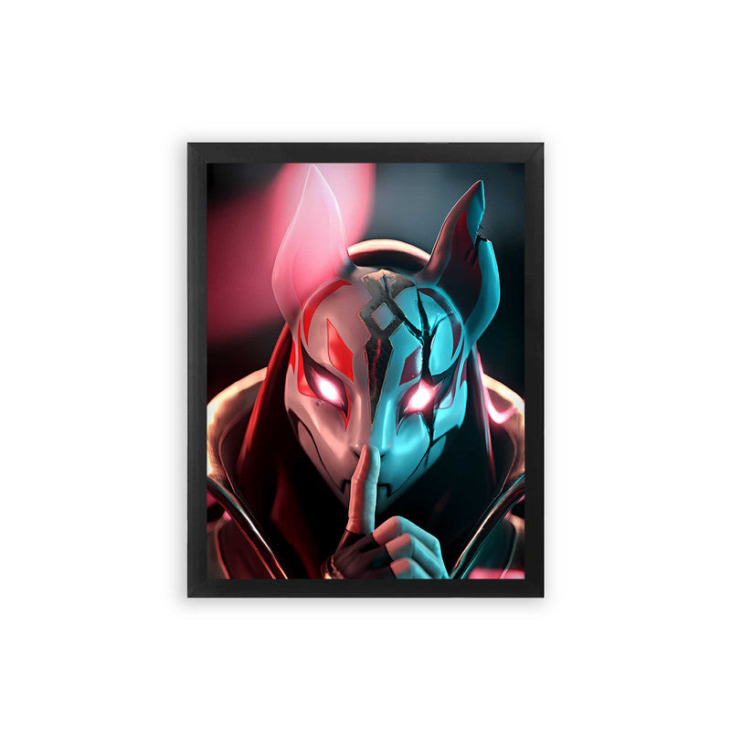 Fortnite 'Phantom Fighter' Framed Poster Black Premium Wood