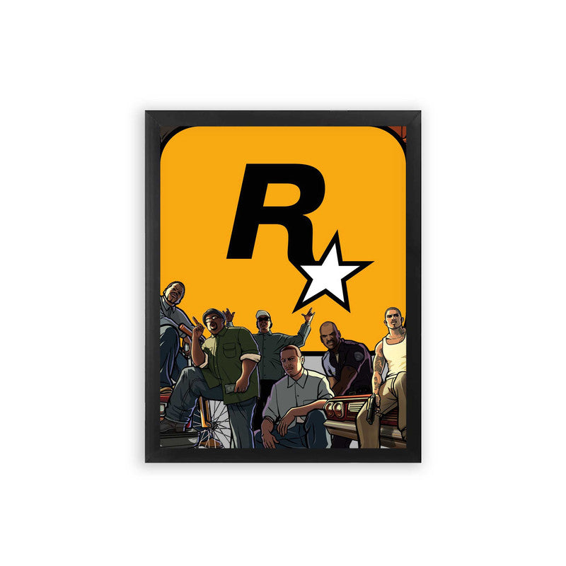 GTA 'Rockstar' Framed Poster Black Premium Wood