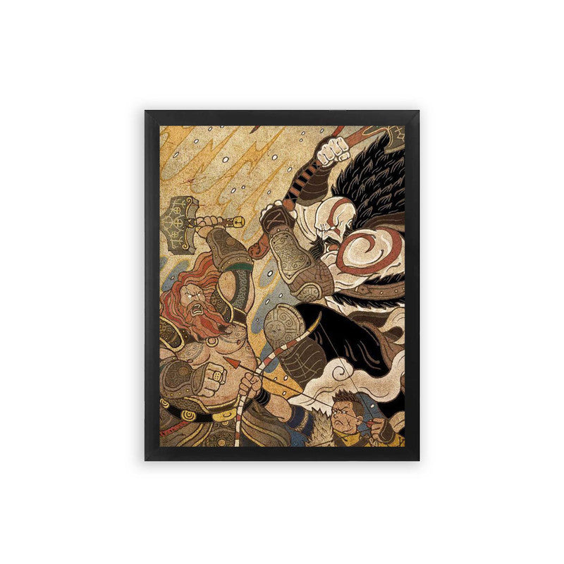 God of War 'Epic Battle' Framed Poster Black Premium Wood