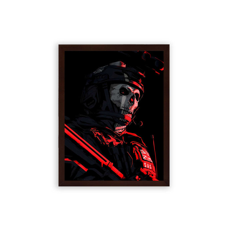 Call of Duty 'Ghost's Crimson Specter' Framed Poster Brown Premium Wood