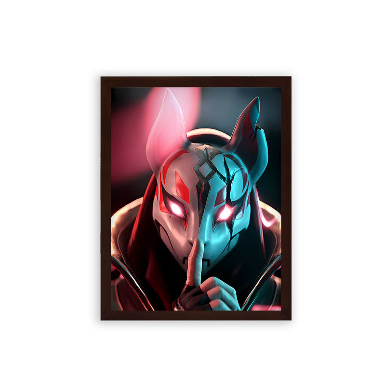 Fortnite 'Phantom Fighter' Framed Poster Brown Premium Wood