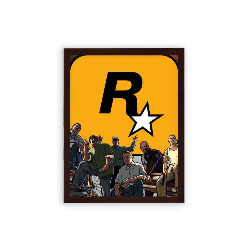 GTA 'Rockstar' Framed Poster Brown Premium Wood