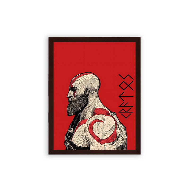 God of War 'Spartan Fury' Framed Poster Brown Premium Wood