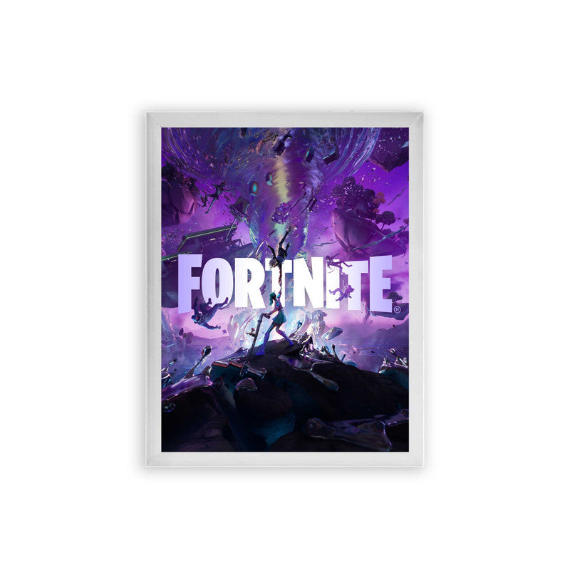 Fortnite 'Chaos at the Nexus' Framed Poster White Premium Wood