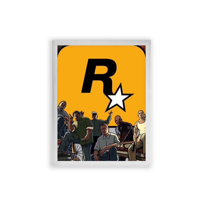 GTA 'Rockstar' Framed Poster White Premium Wood