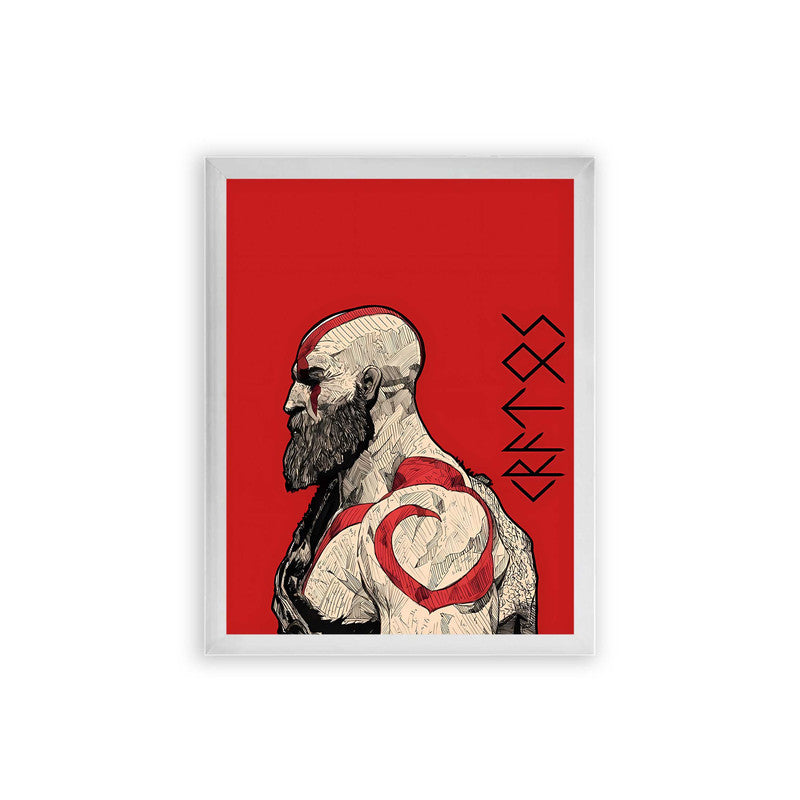 God of War 'Spartan Fury' Framed Poster White Premium Wood