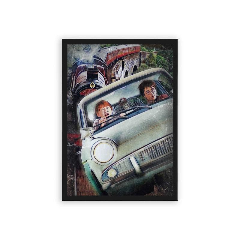 Harry Potter 'Flying Car' Framed Poster Black Hard Fiber