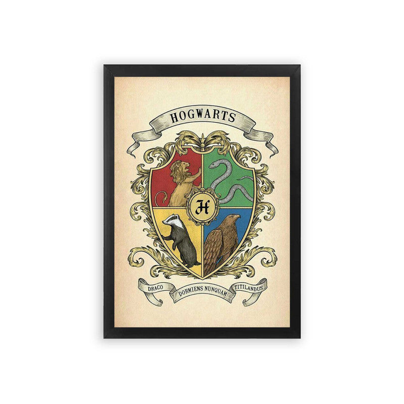 Harry Potter 'Hogwarts Houses' Framed Poster Black Premium Wood