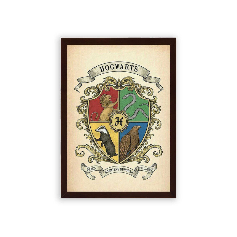 Harry Potter 'Hogwarts Houses' Framed Poster Brown Premium Wood