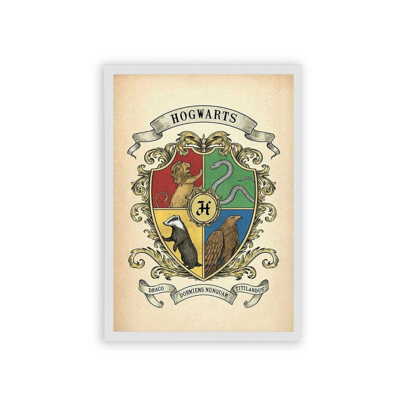 Harry Potter 'Hogwarts Houses' Framed Poster White Hard Fiber