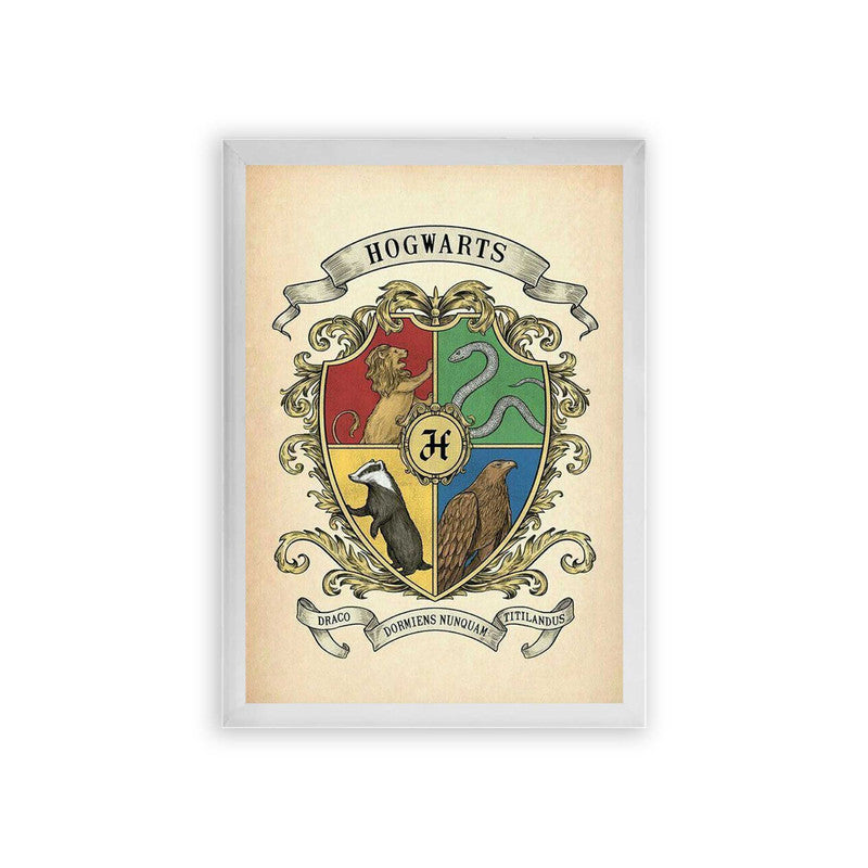 Harry Potter 'Hogwarts Houses' Framed Poster White Premium Wood