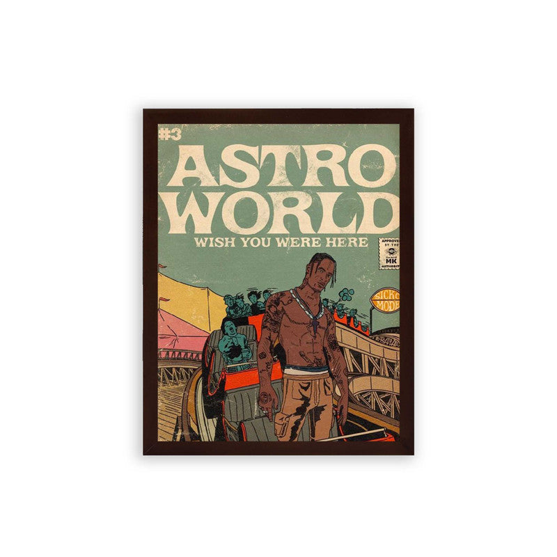 Travis Scott 'Astroworld' Framed Poster Brown Premium Wood