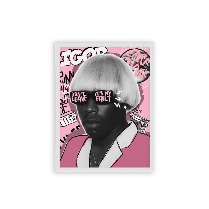 Tyler, the Creator 'Igor Graffiti' Framed Poster White Hard Fiber