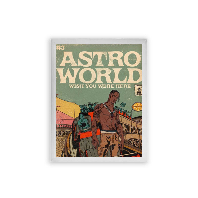 Travis Scott 'Astroworld' Framed Poster White Premium Wood