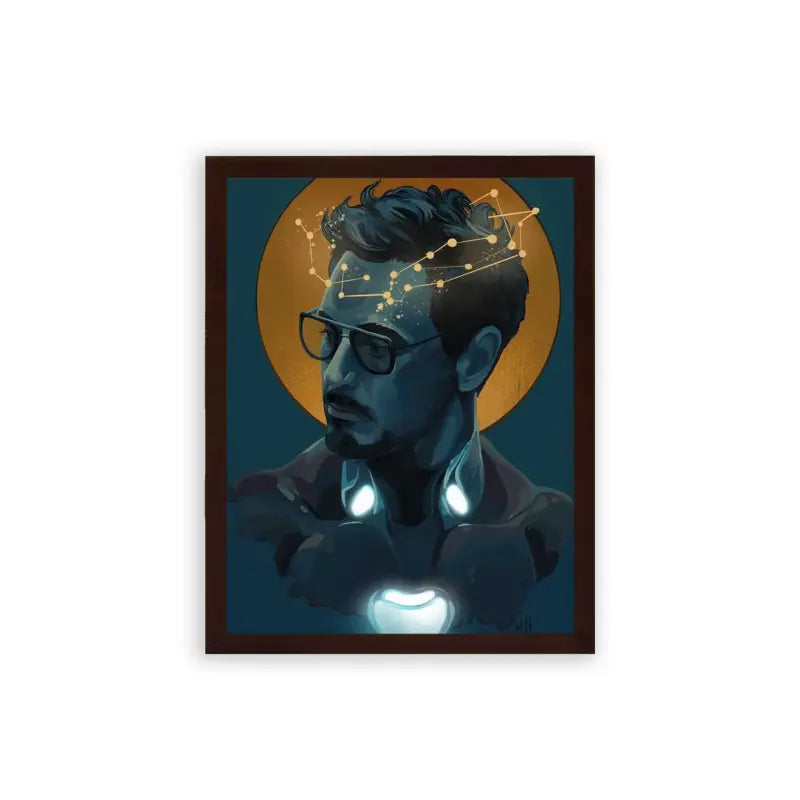 Iron Man 'Illuminated Intellect' Framed Poster Brown Premium Wood