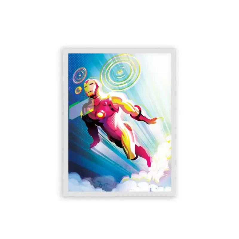 Iron Man 'Soaring High' Framed Poster White Hard Fiber