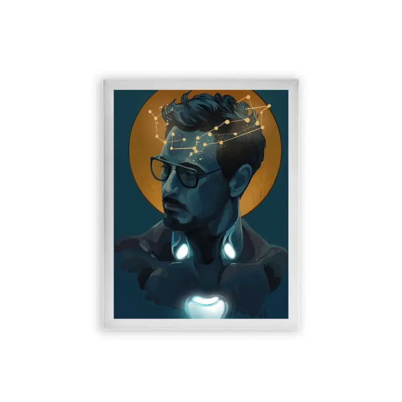 Iron Man 'Illuminated Intellect' Framed Poster White Premium Wood