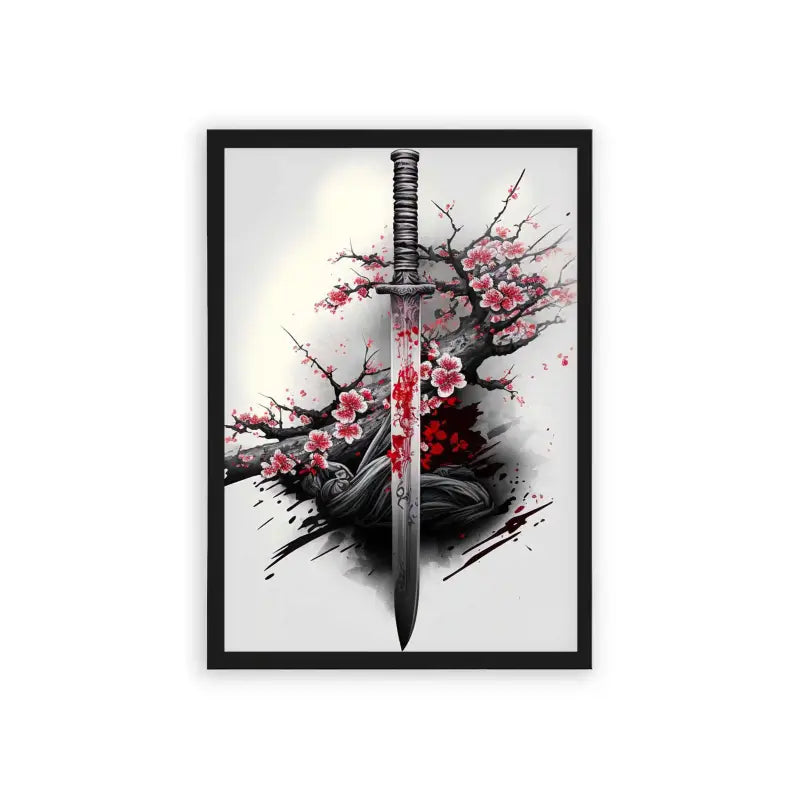 Japanese Culture 'Petal And Sword' Framed Poster Black Hard Fiber