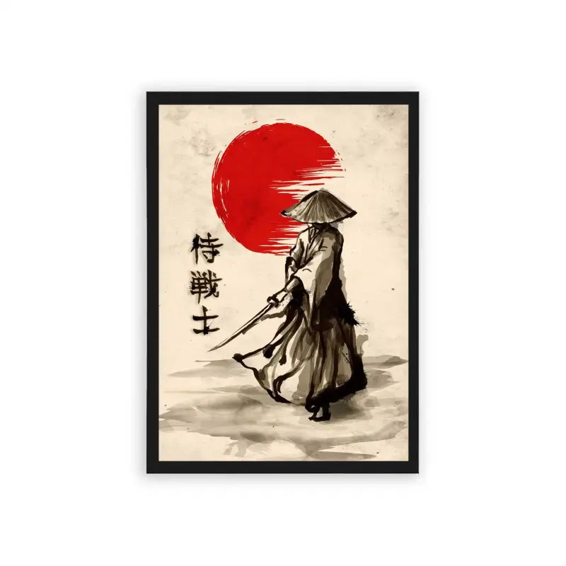 Japanese Culture 'Red Sun Ronin' Framed Poster Black Hard Fiber