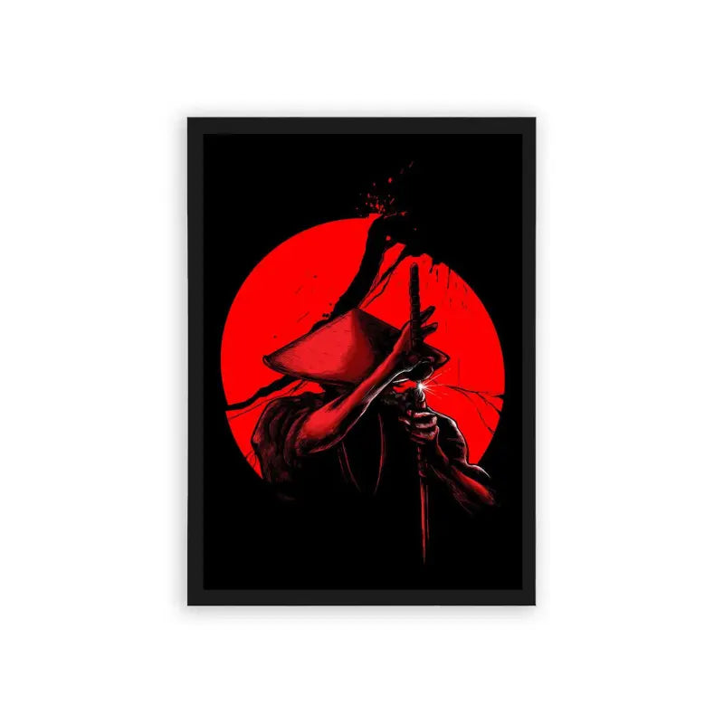 Japanese Culture 'The Red Moon Ronin' Framed Poster Black Hard Fiber