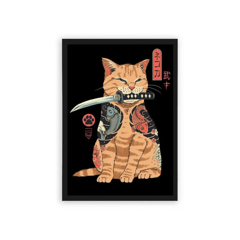 Japanese Culture 'Warrior Whiskers' Framed Poster Black Hard Fiber