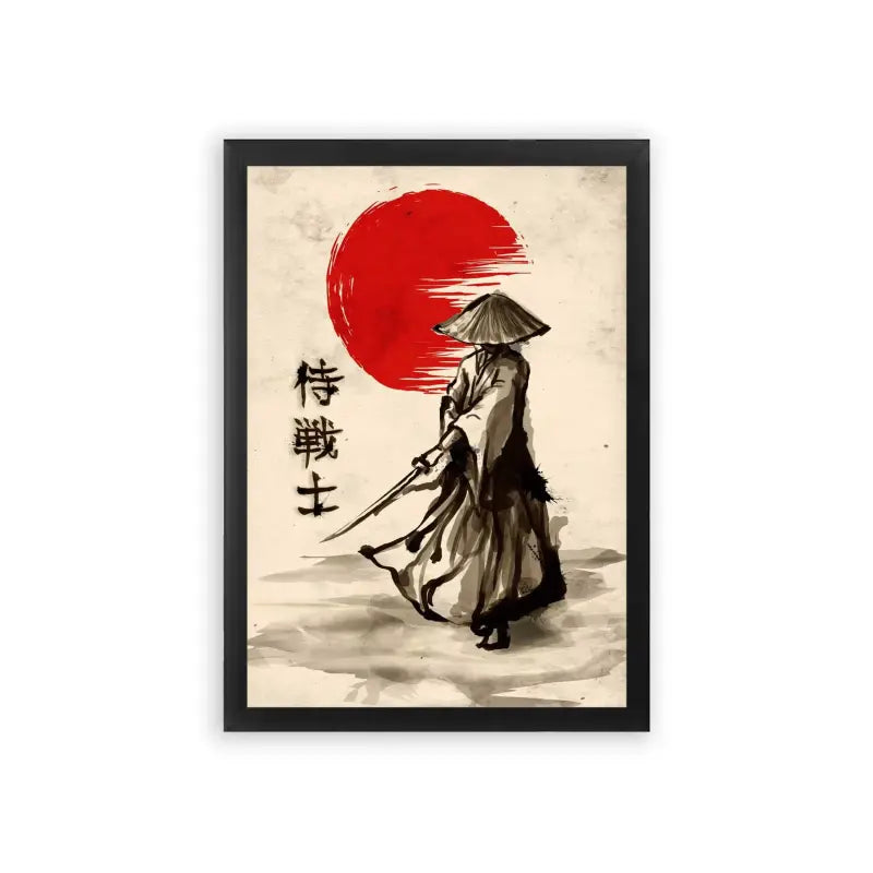 Japanese Culture 'Red Sun Ronin' Framed Poster Black Premium Wood