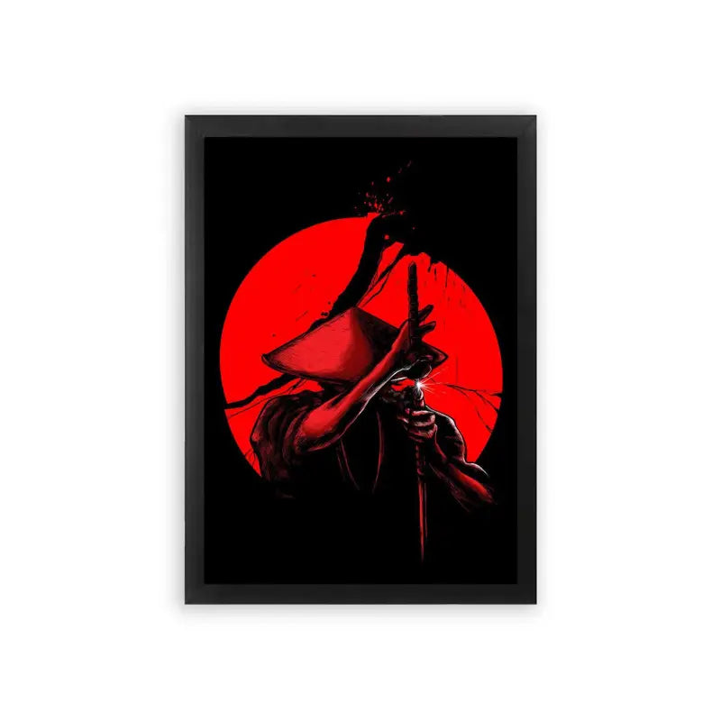 Japanese Culture 'The Red Moon Ronin' Framed Poster Black Premium Wood