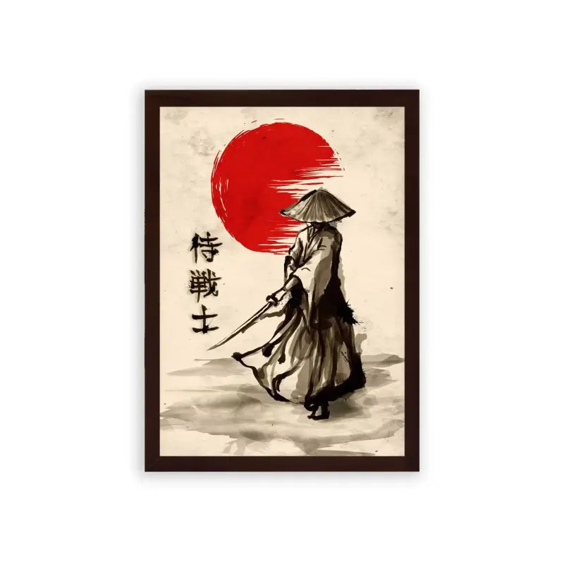 Japanese Culture 'Red Sun Ronin' Framed Poster Brown Premium Wood