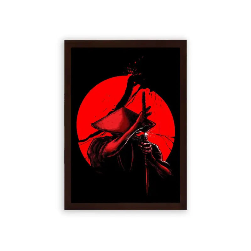 Japanese Culture 'The Red Moon Ronin' Framed Poster Brown Premium Wood