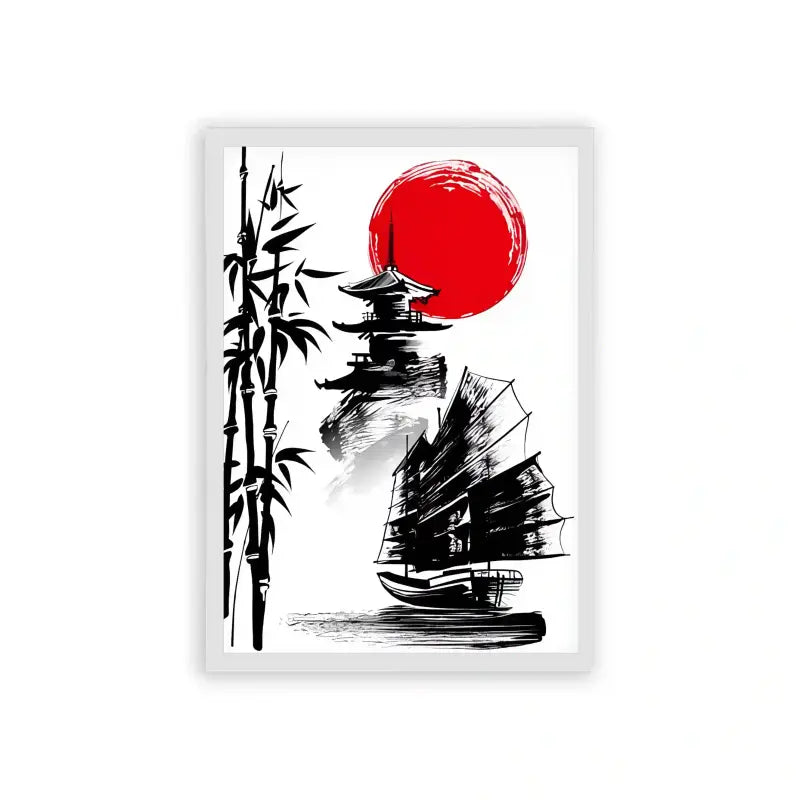 Japanese Culture 'Pagoda Dream' Framed Poster White Hard Fiber