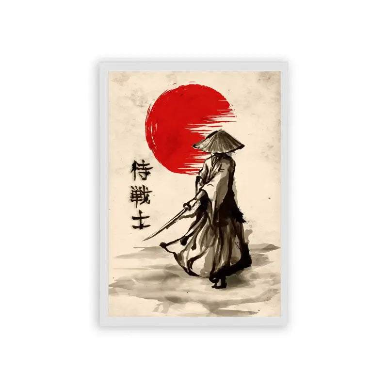 Japanese Culture 'Red Sun Ronin' Framed Poster White Hard Fiber