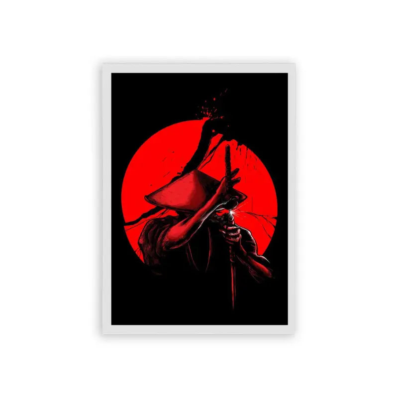 Japanese Culture 'The Red Moon Ronin' Framed Poster White Hard Fiber