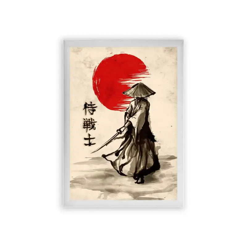 Japanese Culture 'Red Sun Ronin' Framed Poster White Premium Wood